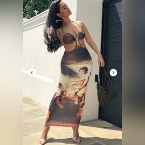 Goddess Red Orange Halter Maxi Bodycon Dress